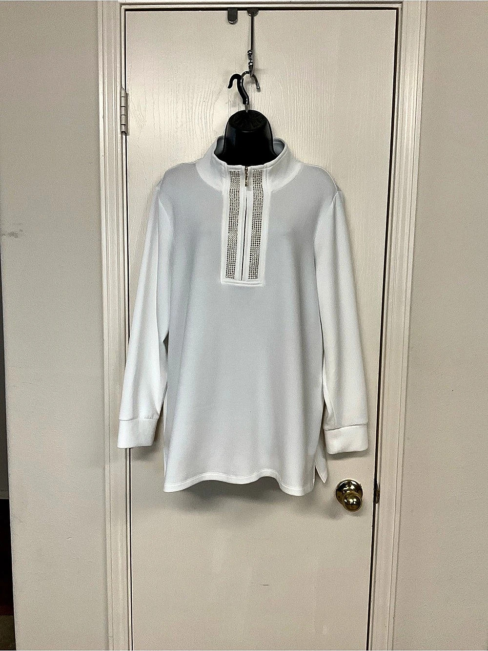 Belle by Kim Gravel ScubaLuxe Sparkle Half-Zip Tunic White XL